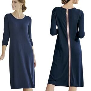 Soft Surroundings NWT Margulies Navy Blue Long Sleeve Sweater Dress Red Stripe L